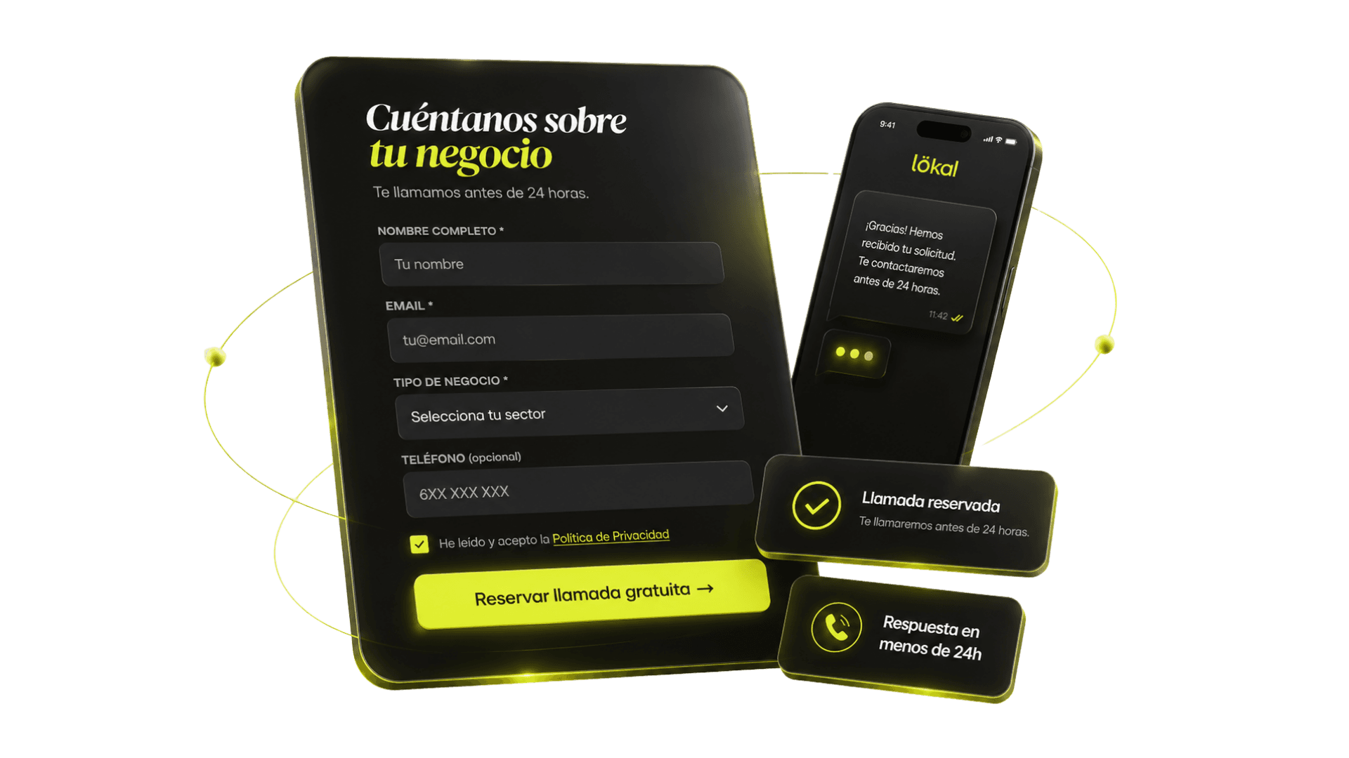 Sistema Lökal con formulario, versión móvil y confirmación